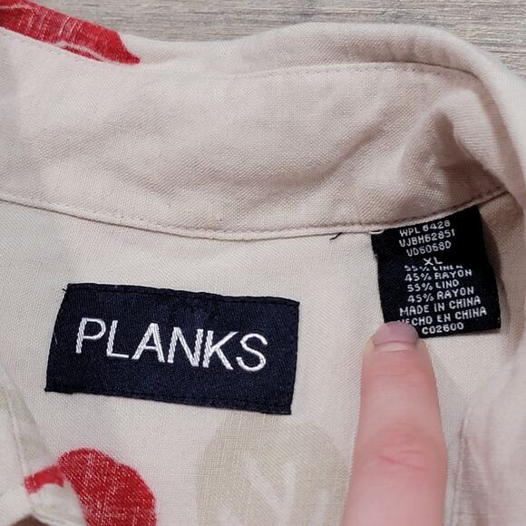 Planks Mens Linen Blend Hawaiian Shirt Size XL Short Sleeve Button Up Floral - Picture 3 of 8